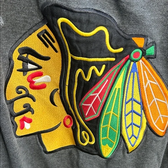 Chicago blackhawks Dark Gray Hoodie with Colorful Embroidery - Picture 3 of 4